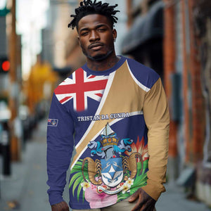 Personalized Tristan da Cunha Long Sleeve Shirt Coat Of Arms Tropical Flowers
