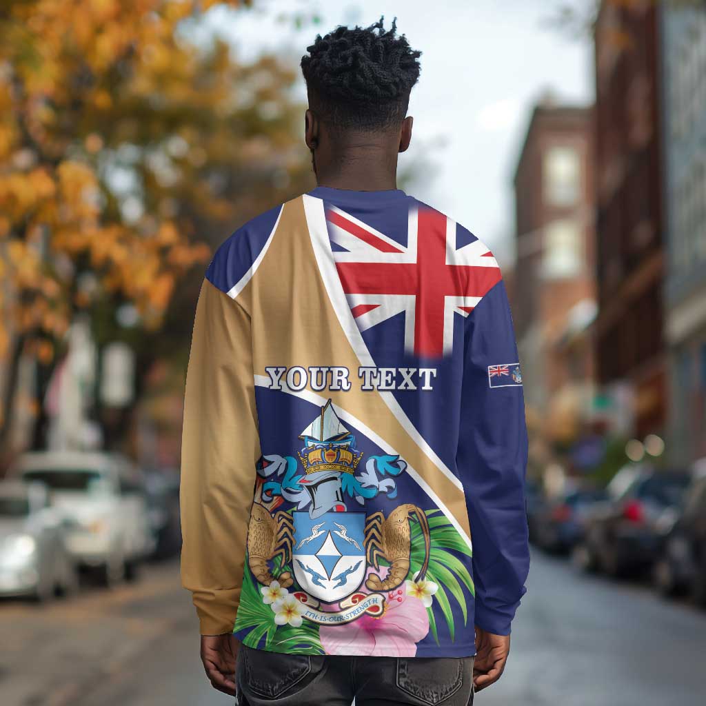 Personalized Tristan da Cunha Long Sleeve Shirt Coat Of Arms Tropical Flowers