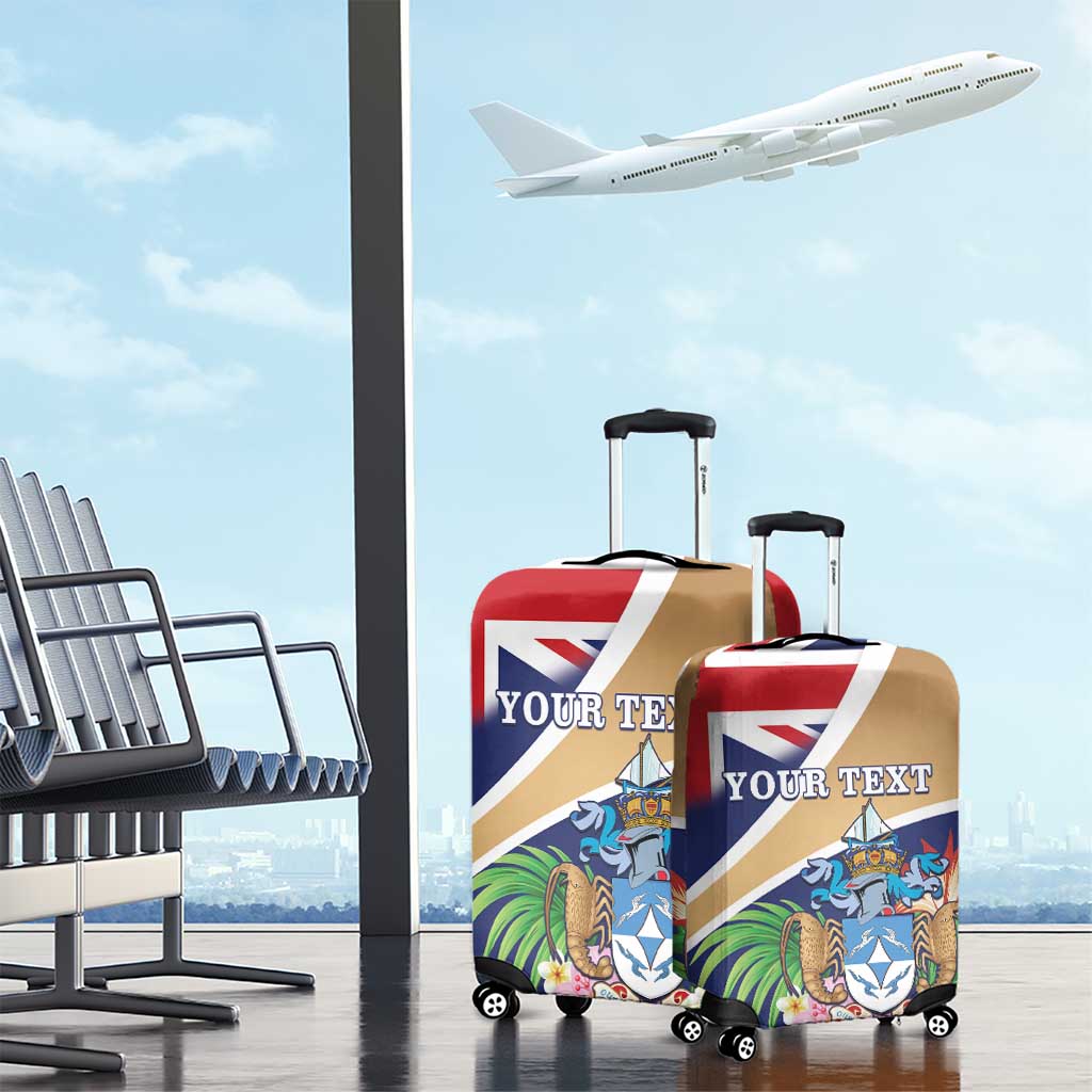 Personalized Tristan da Cunha Luggage Cover Coat Of Arms Tropical Flowers