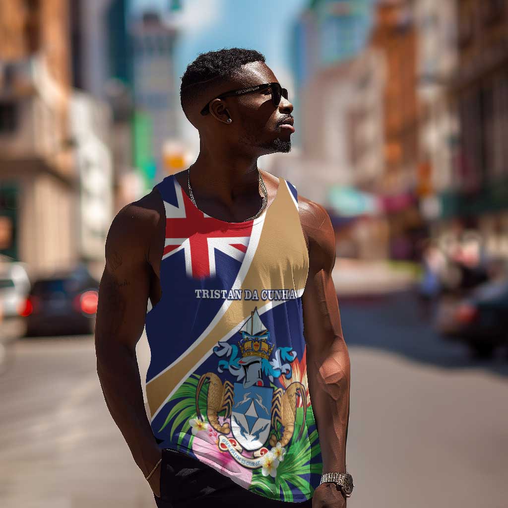 Personalized Tristan da Cunha Men Tank Top Coat Of Arms Tropical Flowers