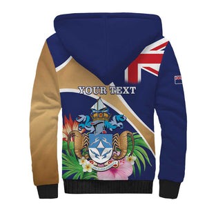 Personalized Tristan da Cunha Sherpa Hoodie Coat Of Arms Tropical Flowers