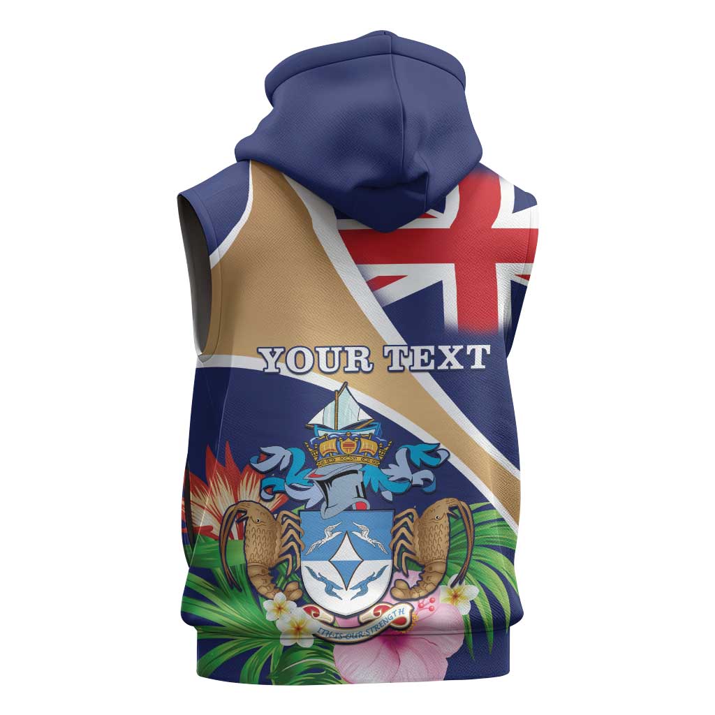 Personalized Tristan da Cunha Sleeveless Zip Hoodie Coat Of Arms Tropical Flowers - African Pride