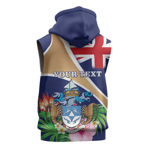Personalized Tristan da Cunha Sleeveless Zip Hoodie Coat Of Arms Tropical Flowers - African Pride