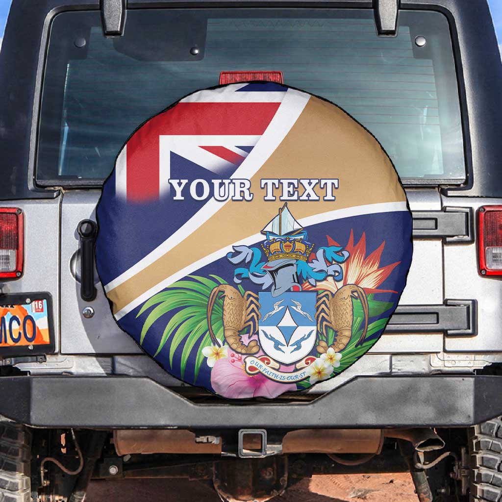 Personalized Tristan da Cunha Spare Tire Cover Coat Of Arms Tropical Flowers