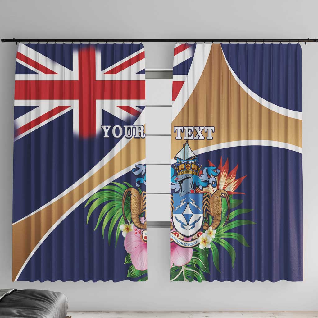 Personalized Tristan da Cunha Window Curtain Coat Of Arms Tropical Flowers