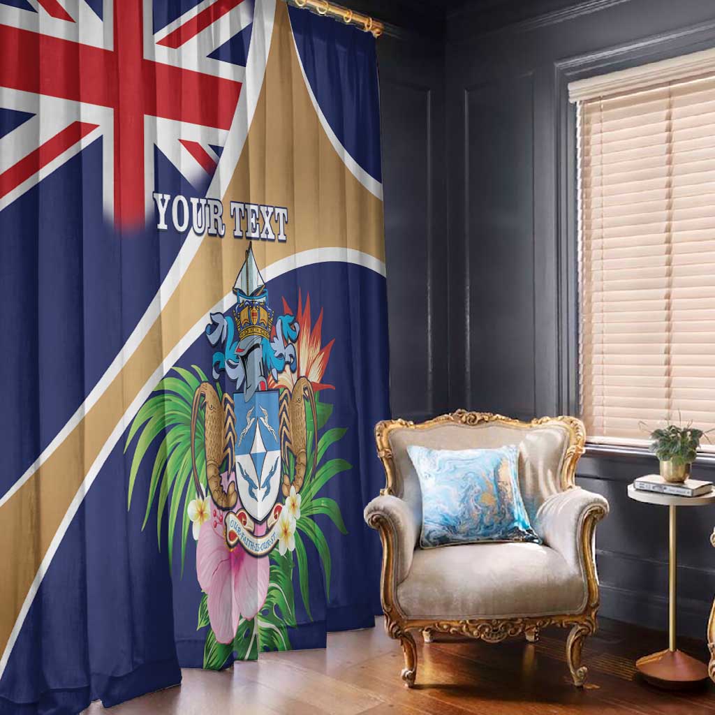 Personalized Tristan da Cunha Window Curtain Coat Of Arms Tropical Flowers