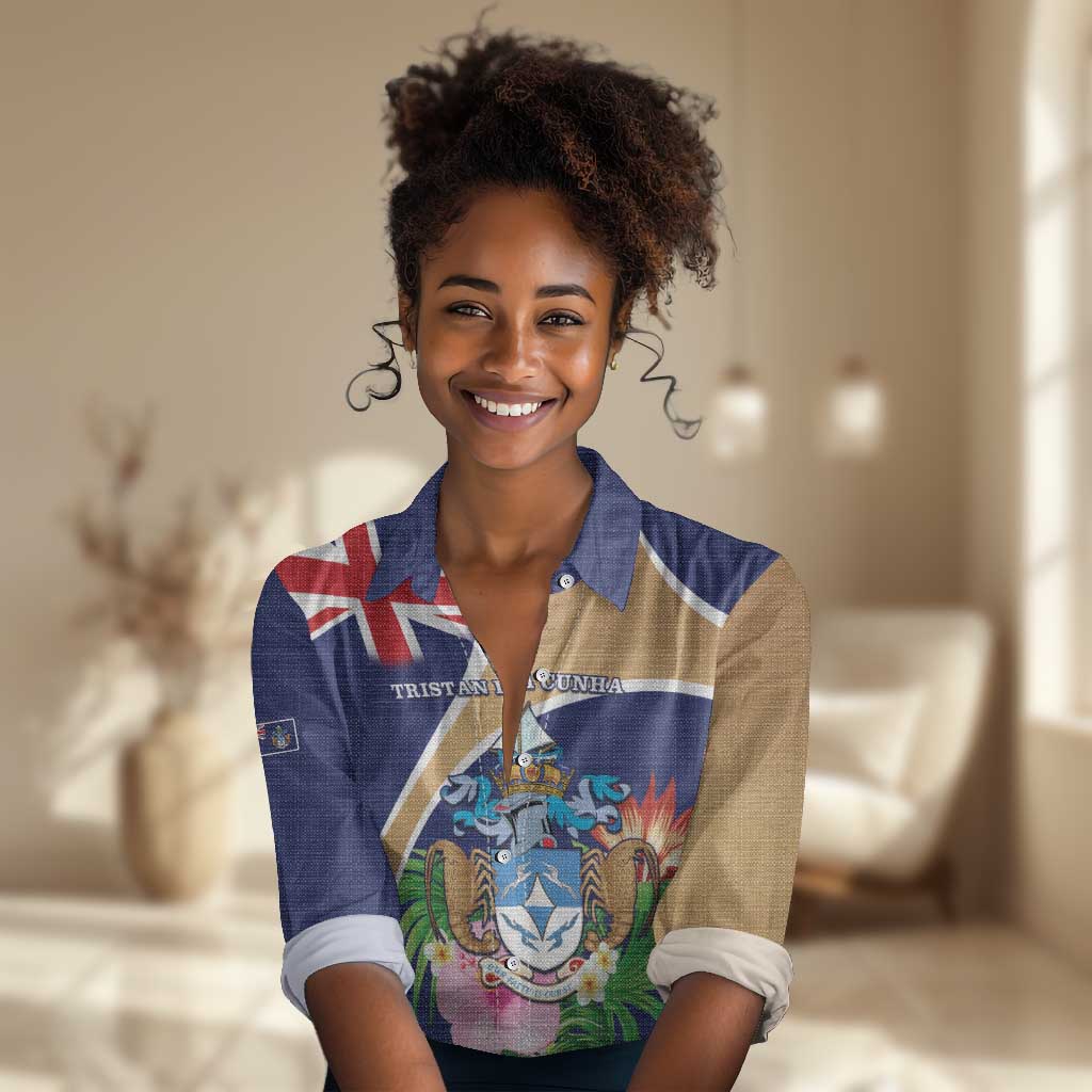 Personalized Tristan da Cunha Women Casual Shirt Coat Of Arms Tropical Flowers
