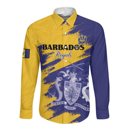 Barbados Royals Cricket Custom Long Sleeve Button Shirt Coat Of Arms Flag Style - African Pride