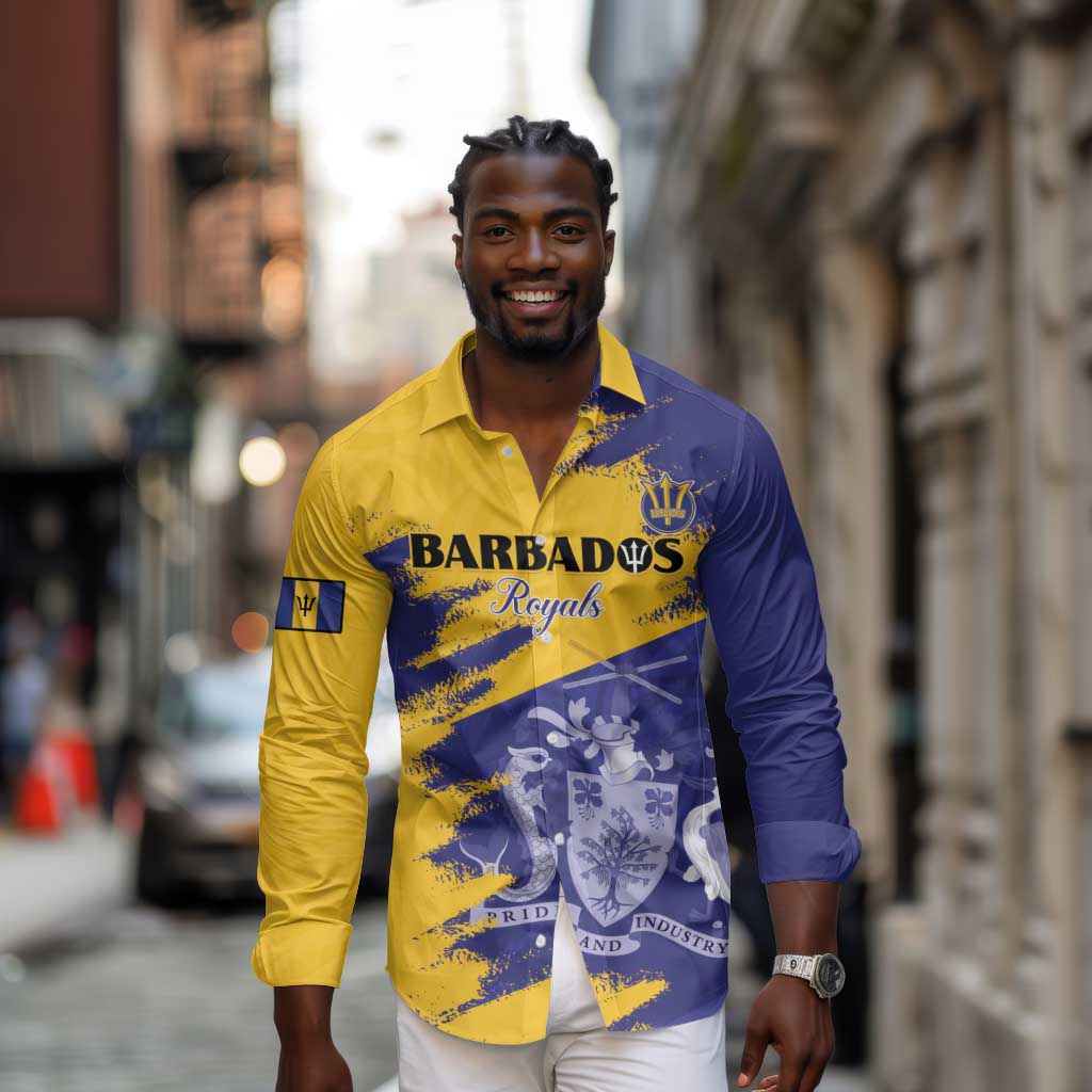 Barbados Royals Cricket Custom Long Sleeve Button Shirt Coat Of Arms Flag Style - African Pride