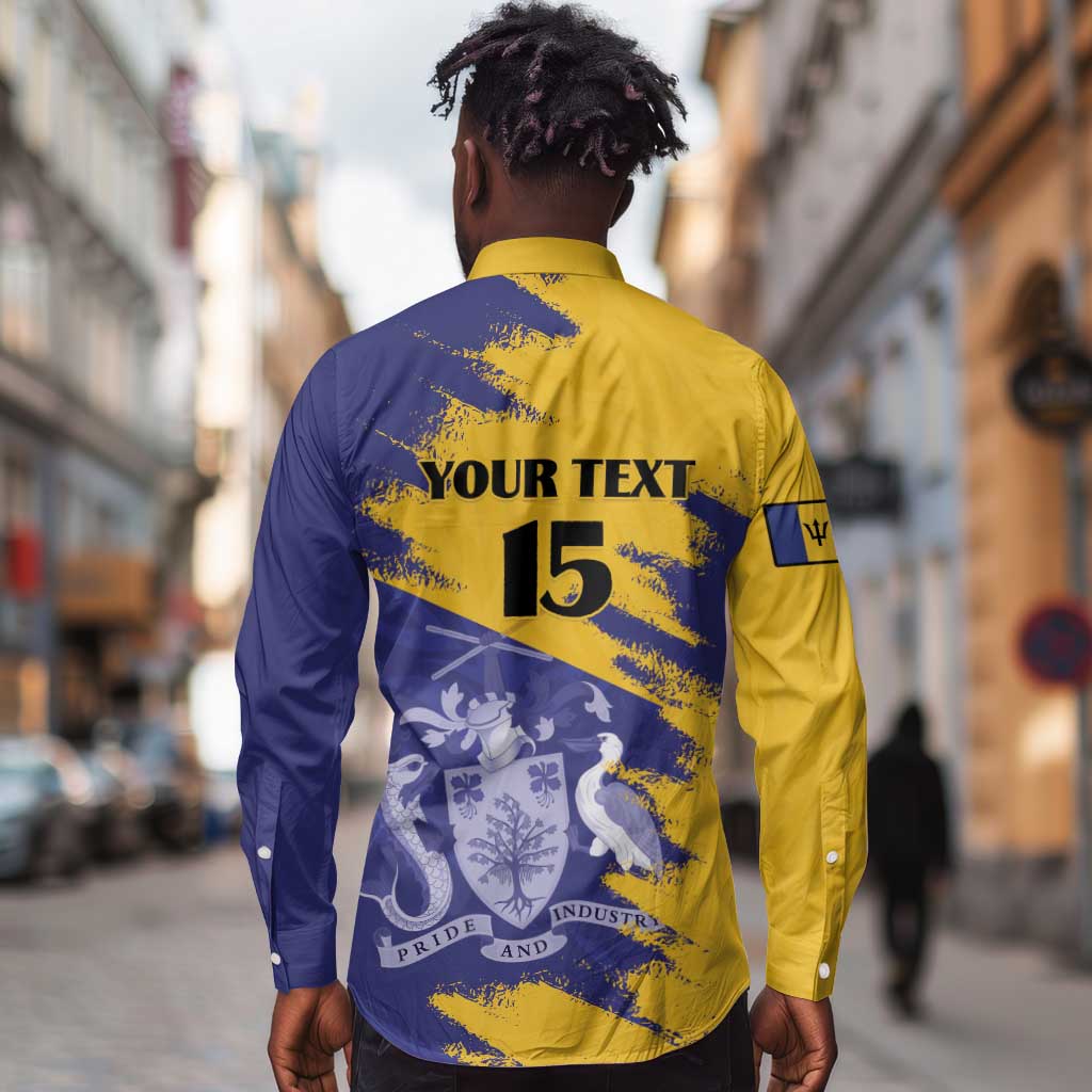 Barbados Royals Cricket Custom Long Sleeve Button Shirt Coat Of Arms Flag Style - African Pride