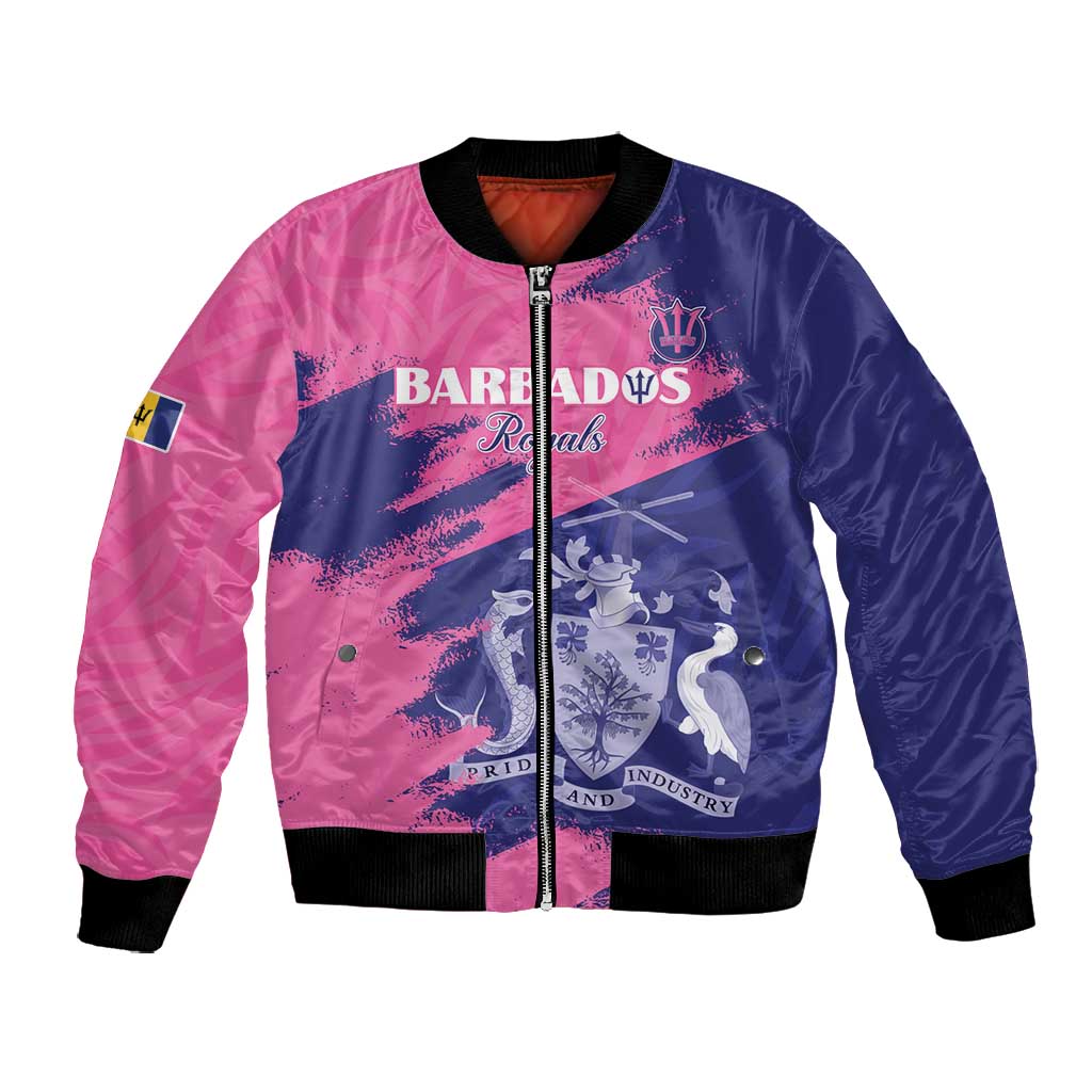 Barbados Royals Cricket Custom Bomber Jacket Coat Of Arms Pink - Blue Color - African Pride