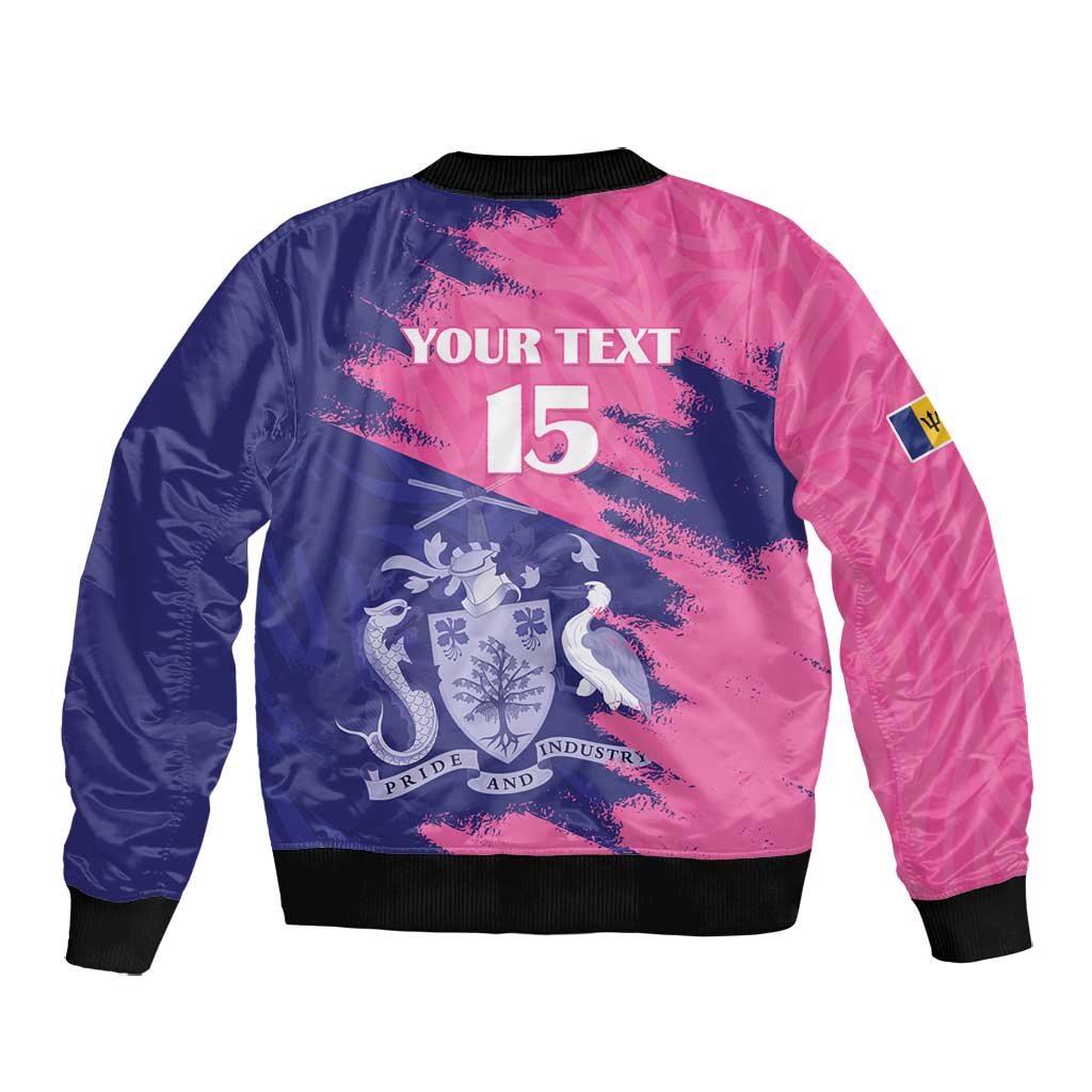Barbados Royals Cricket Custom Bomber Jacket Coat Of Arms Pink - Blue Color - African Pride