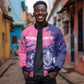 Barbados Royals Cricket Custom Bomber Jacket Coat Of Arms Pink - Blue Color - African Pride