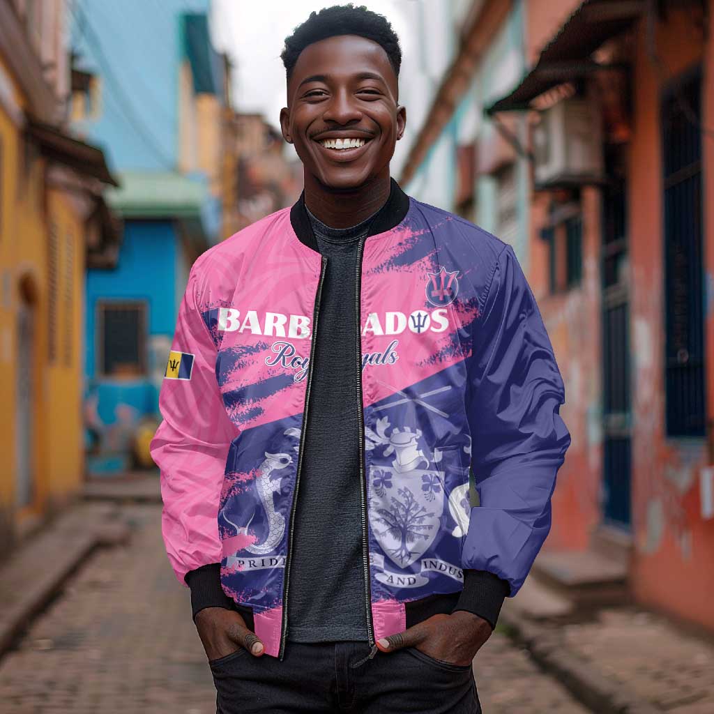 Barbados Royals Cricket Custom Bomber Jacket Coat Of Arms Pink - Blue Color - African Pride