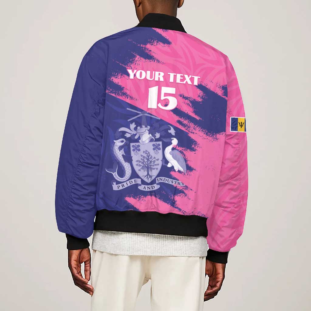 Barbados Royals Cricket Custom Bomber Jacket Coat Of Arms Pink - Blue Color - African Pride