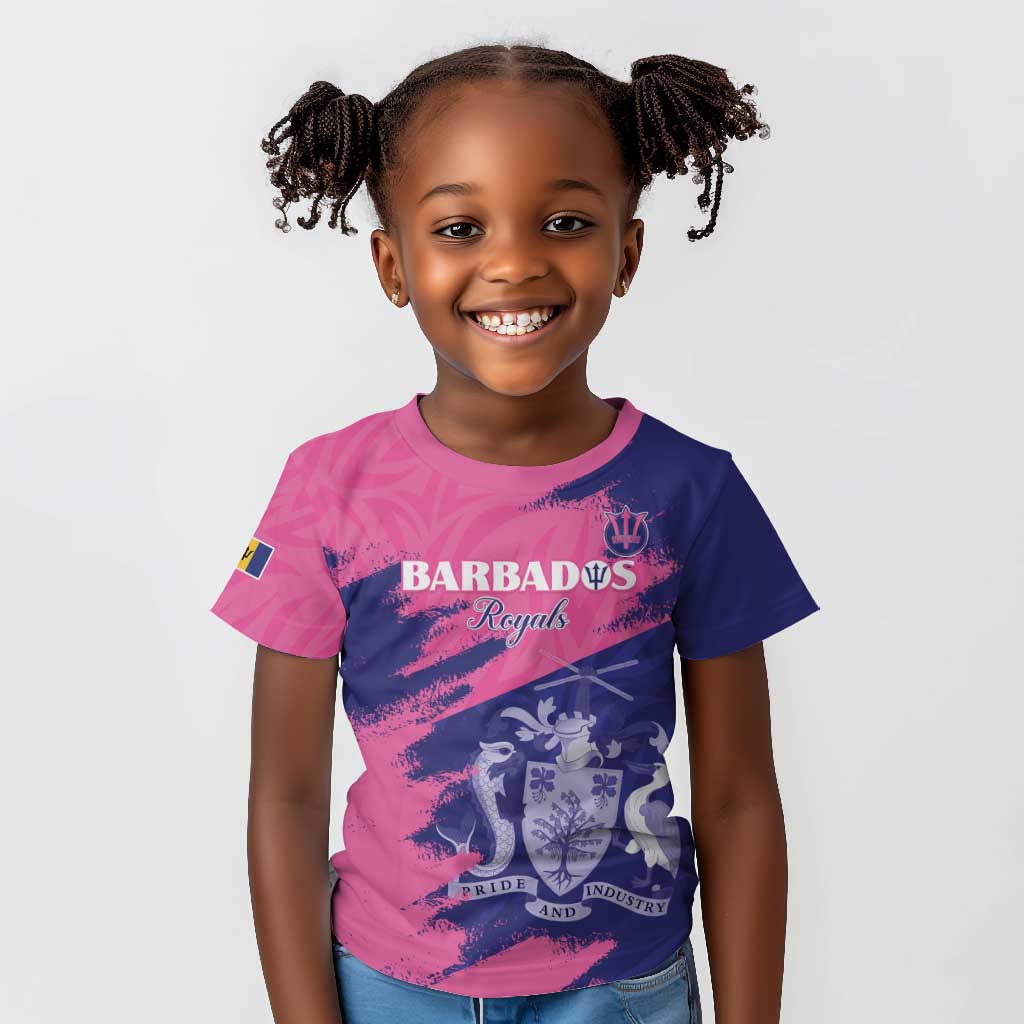 Barbados Royals Cricket Custom Kid T shirt Coat Of Arms Pink - Blue Color - African Pride