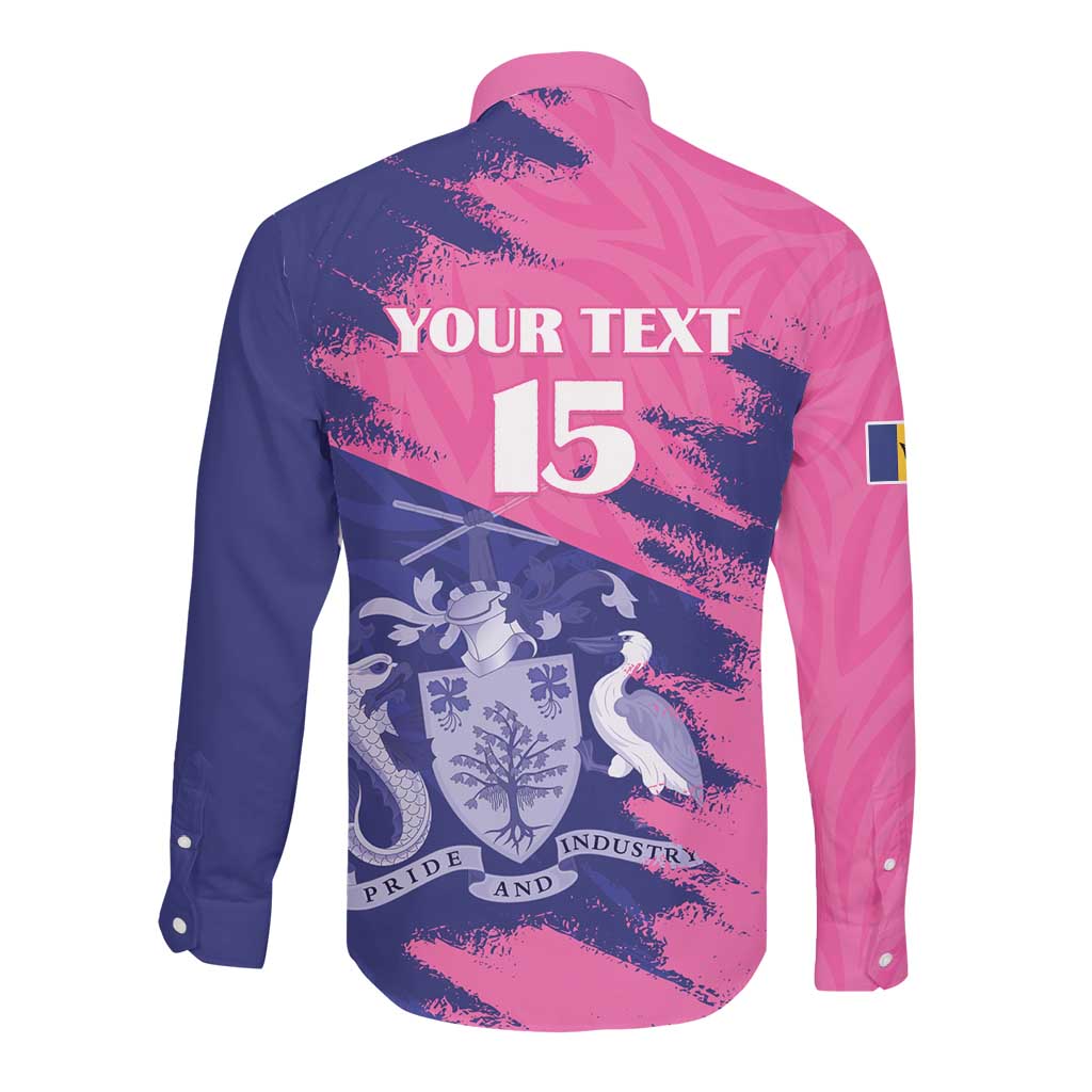 Barbados Royals Cricket Custom Long Sleeve Button Shirt Coat Of Arms Pink - Blue Color - African Pride