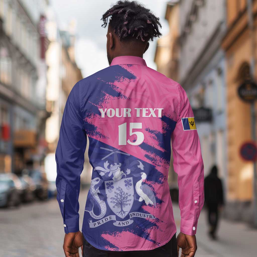Barbados Royals Cricket Custom Long Sleeve Button Shirt Coat Of Arms Pink - Blue Color - African Pride