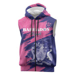Barbados Royals Cricket Sleeveless Zip Hoodie Coat Of Arms Pink - Blue Color - African Pride