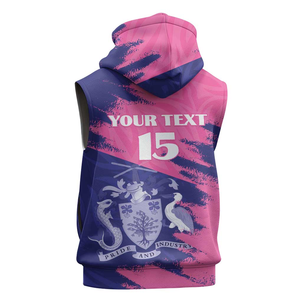 Barbados Royals Cricket Sleeveless Zip Hoodie Coat Of Arms Pink - Blue Color - African Pride