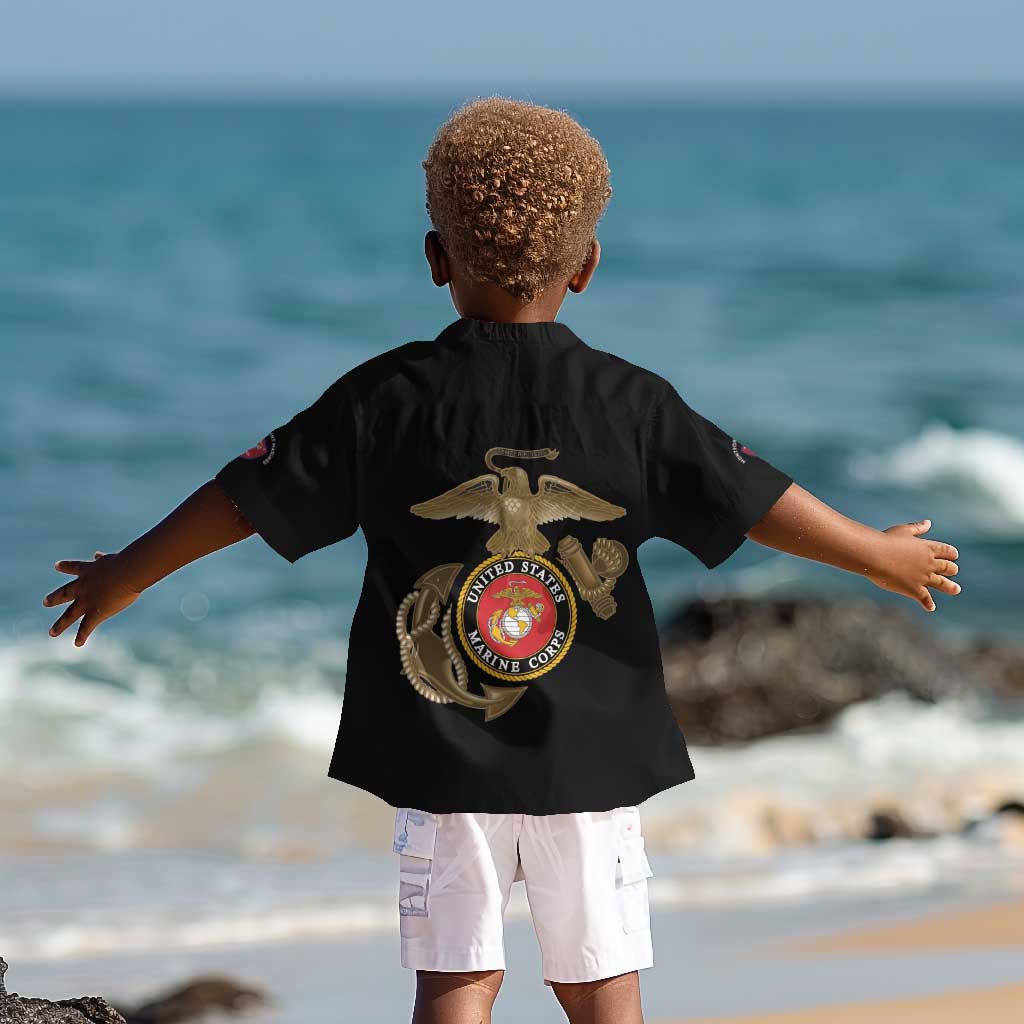 African American Heroes Kid Hawaiian Shirt Montford Point Marines - Black - African Pride