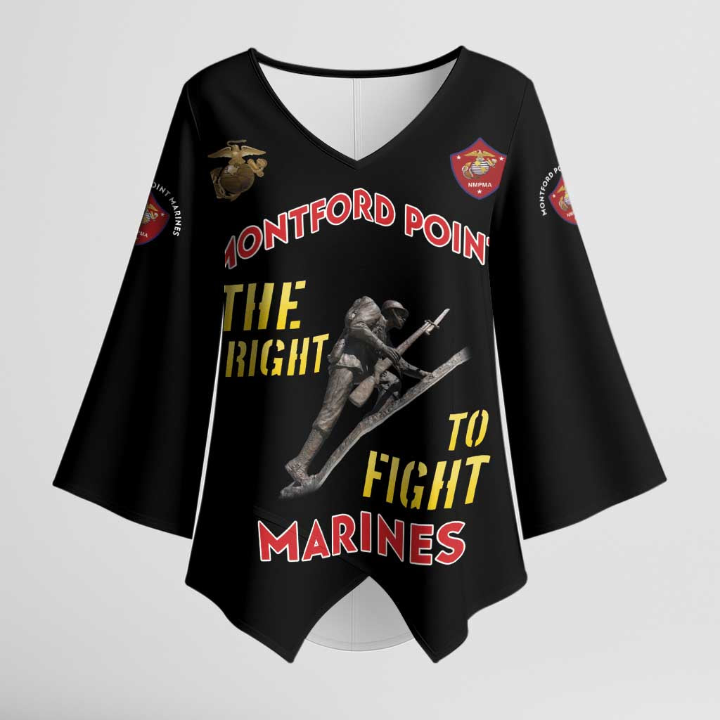 Montford Point Marines Kimono Sleeve Blouse The Right To Fight - Black
