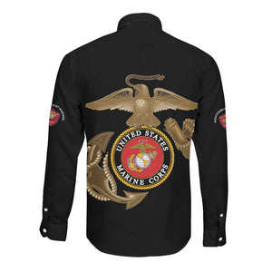 African American Heroes Long Sleeve Button Shirt Montford Point Marines - Black - African Pride