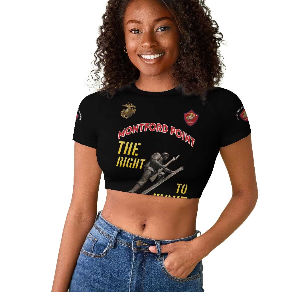 African American Heroes Raglan Cropped T shirt Montford Point Marines - Black - African Pride