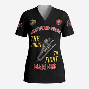 Montford Point Marines Scrub Top The Right To Fight - Black - African Pride