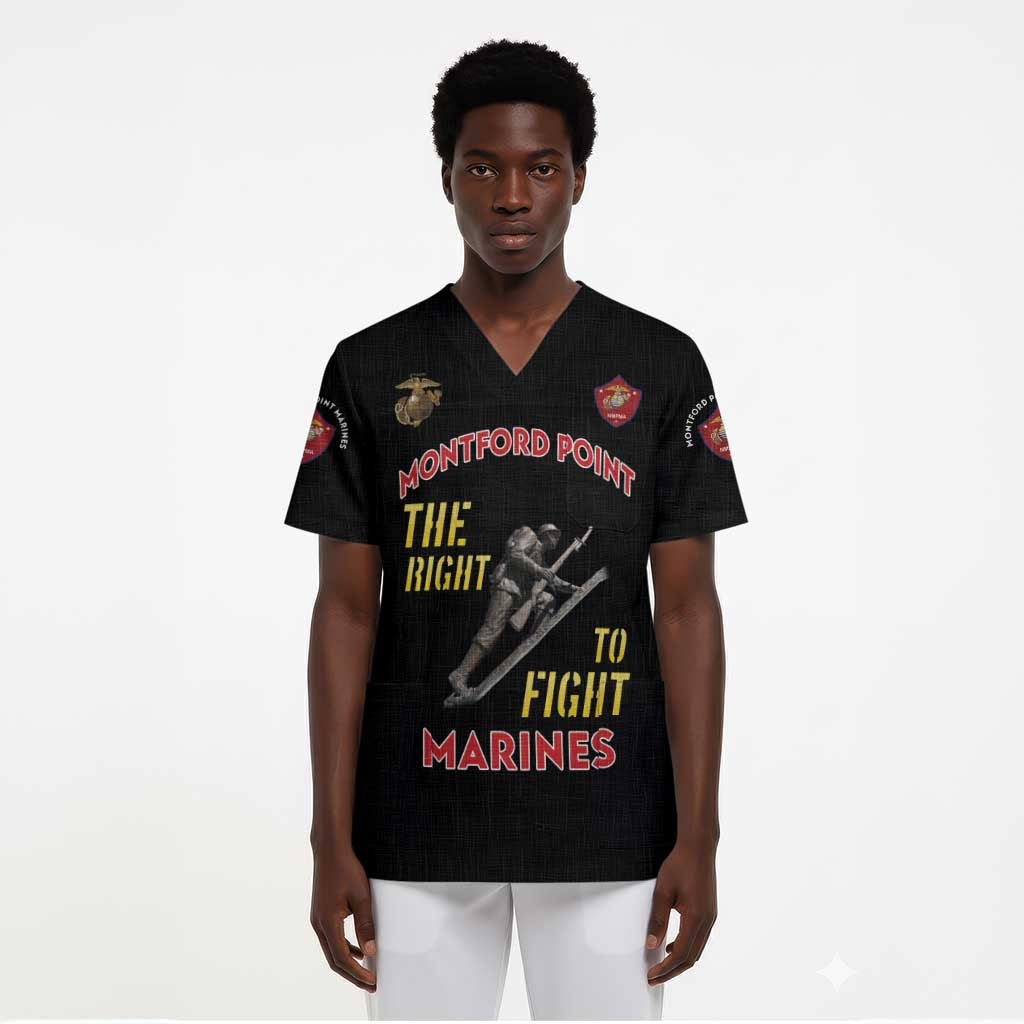 Montford Point Marines Scrub Top The Right To Fight - Black - African Pride