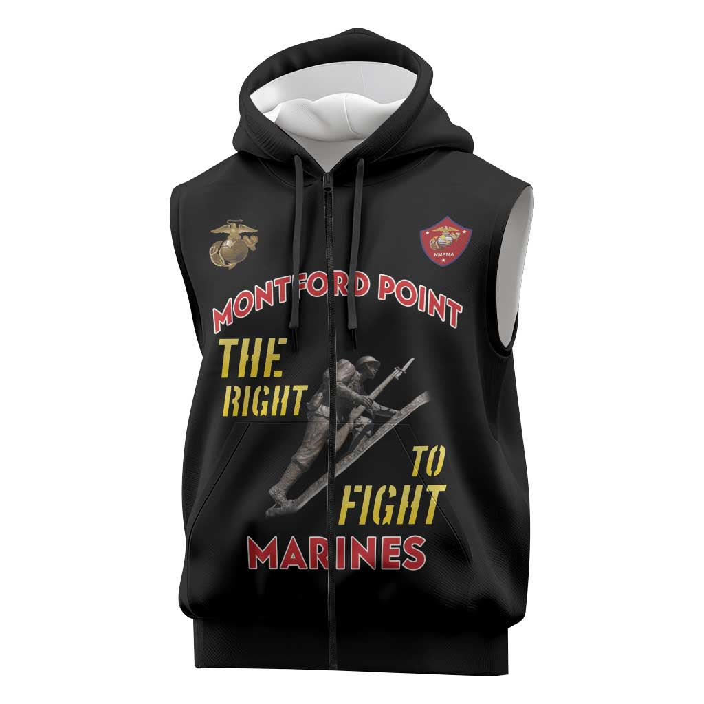 African American Heroes Sleeveless Zip Hoodie Montford Point Marines - Black - African Pride
