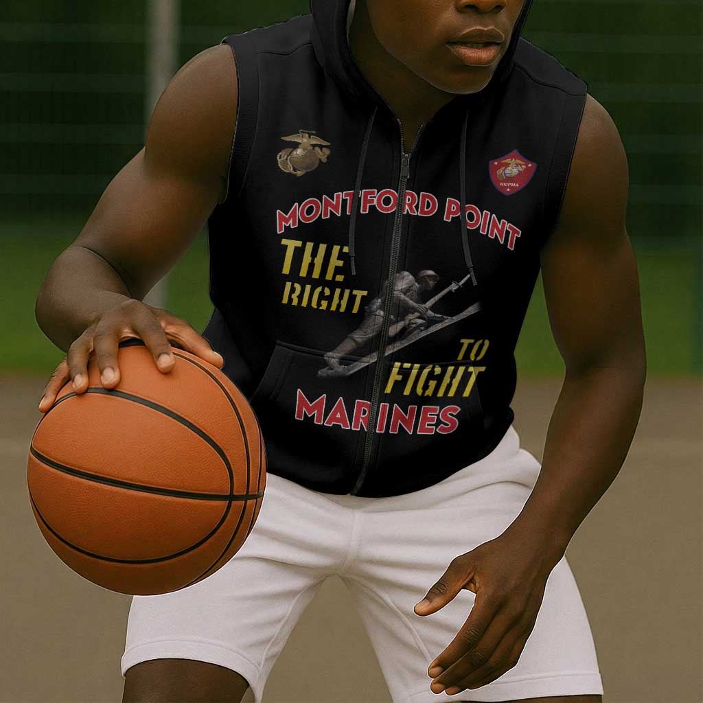 African American Heroes Sleeveless Zip Hoodie Montford Point Marines - Black - African Pride