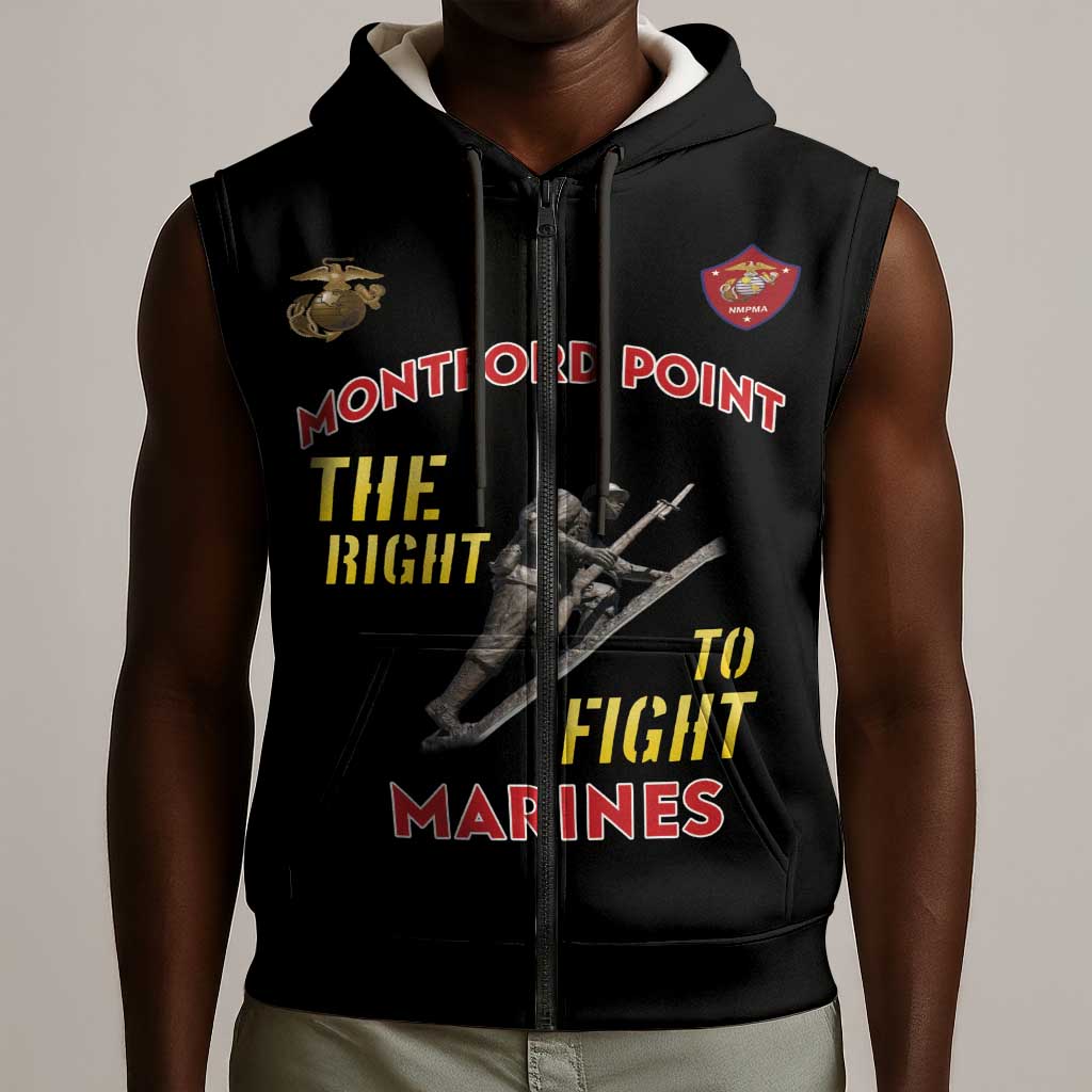African American Heroes Sleeveless Zip Hoodie Montford Point Marines - Black - African Pride