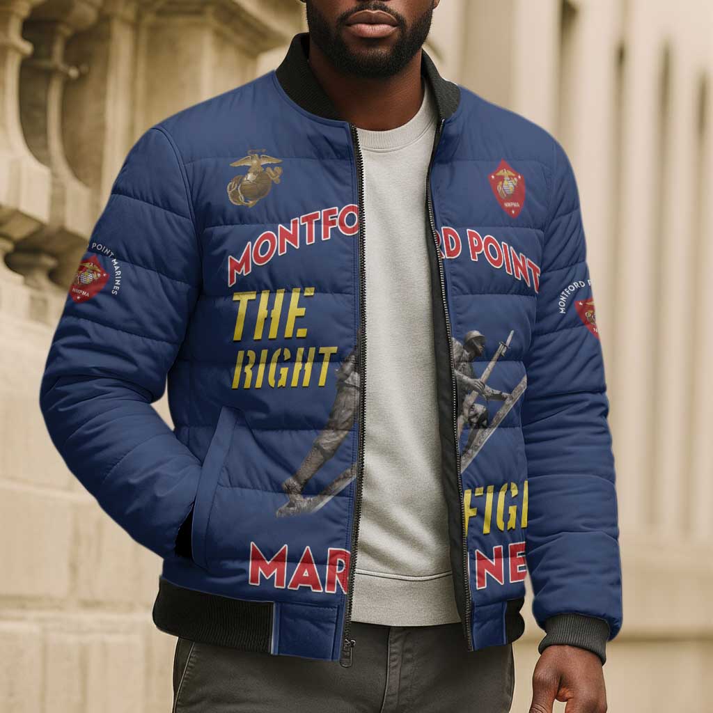 Montford Point Marines Bomber Puffer Jacket The Right To Fight - Blue