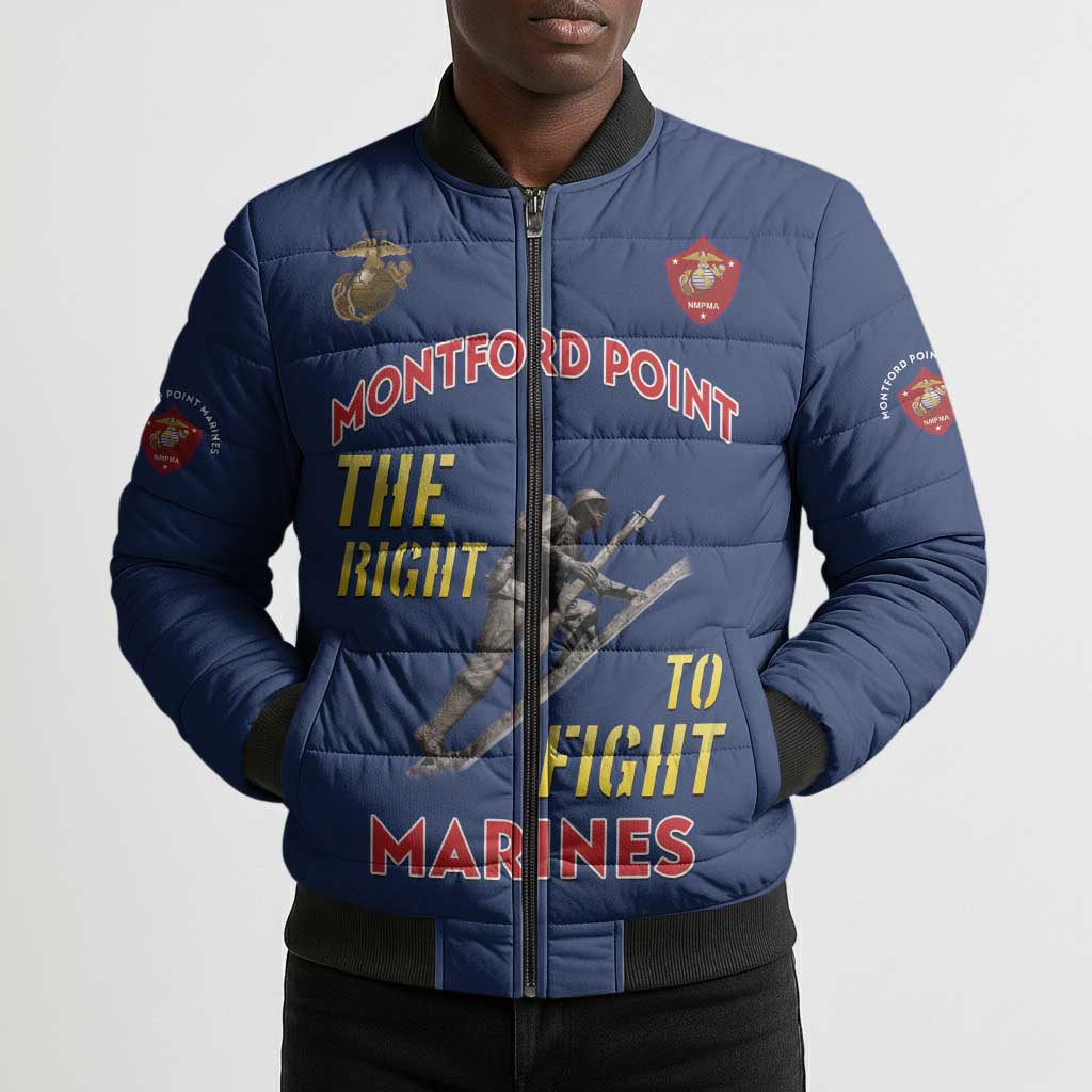 Montford Point Marines Bomber Puffer Jacket The Right To Fight - Blue