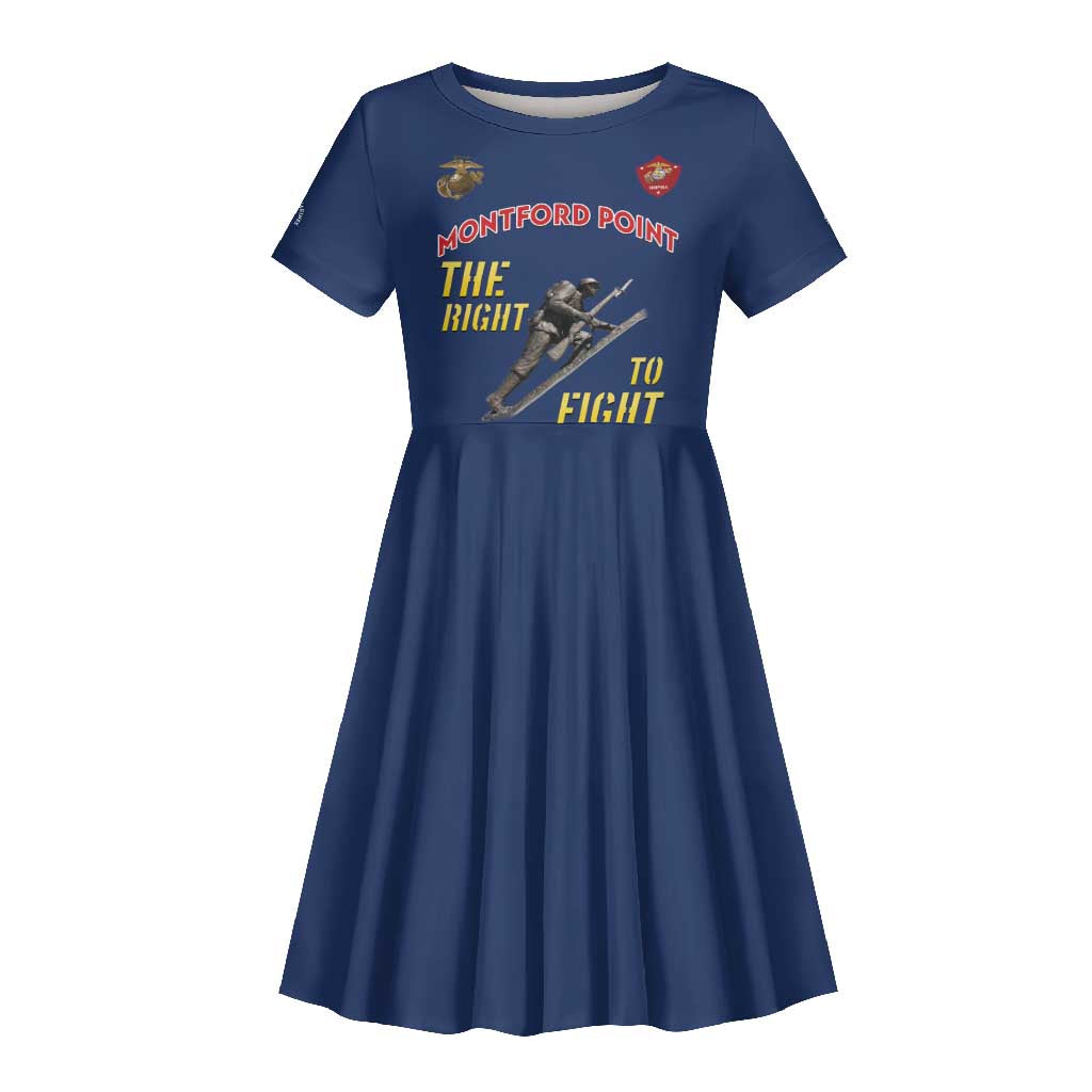 African American Heroes Kid Short Sleeve Dress Montford Point Marines - Blue - African Pride