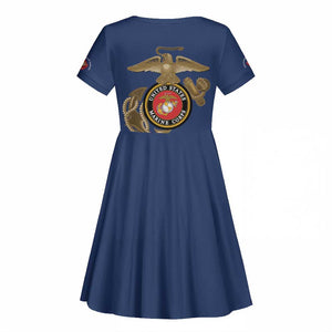 African American Heroes Kid Short Sleeve Dress Montford Point Marines - Blue - African Pride
