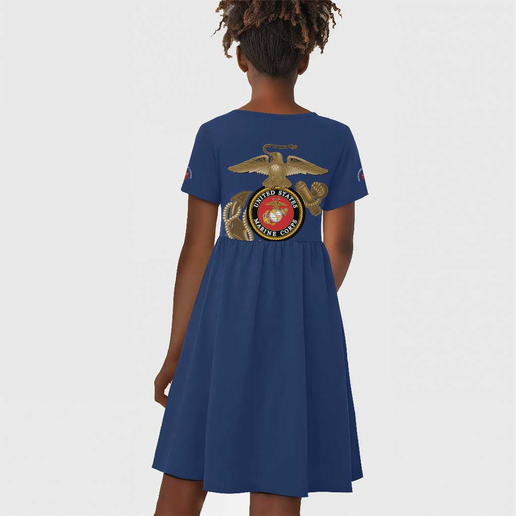 African American Heroes Kid Short Sleeve Dress Montford Point Marines - Blue - African Pride