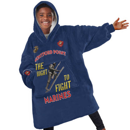 African American Heroes Kid Wearable Blanket Hoodie Montford Point Marines - Blue - African Pride
