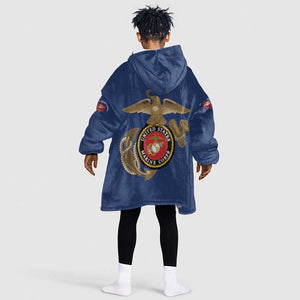 African American Heroes Kid Wearable Blanket Hoodie Montford Point Marines - Blue - African Pride