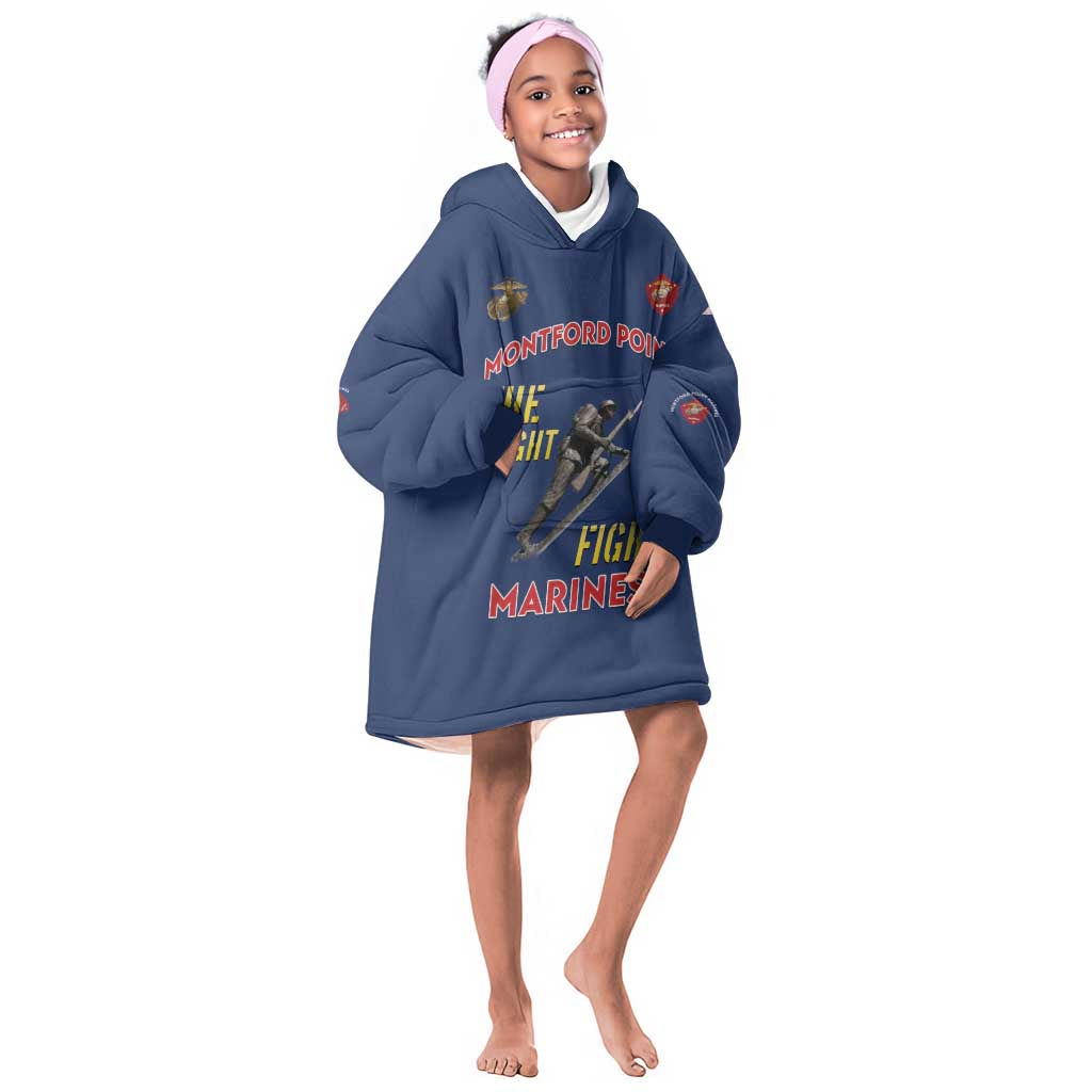 African American Heroes Kid Wearable Blanket Hoodie Montford Point Marines - Blue - African Pride