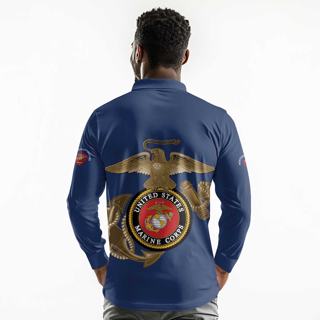 African American Heroes Long Sleeve Polo Shirt Montford Point Marines - Blue - African Pride