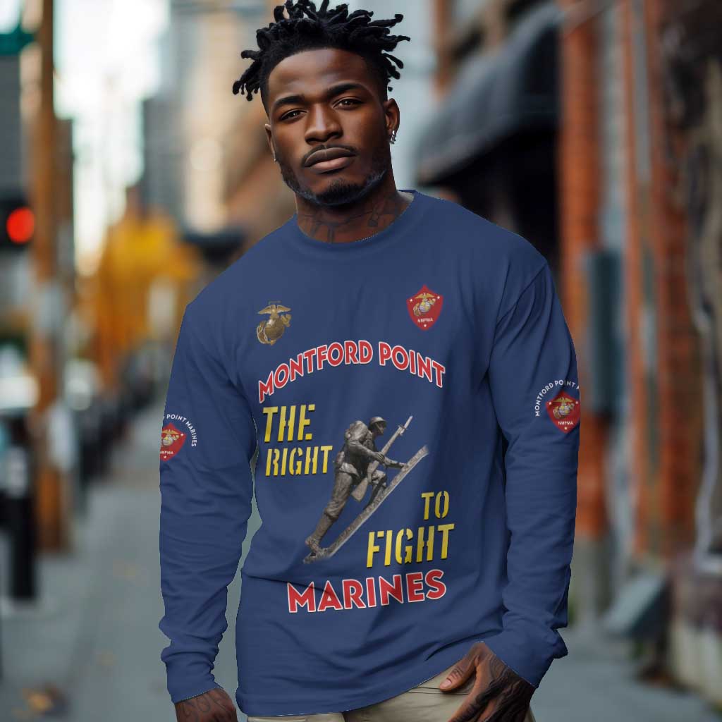 African American Heroes Long Sleeve Shirt Montford Point Marines - Blue - African Pride
