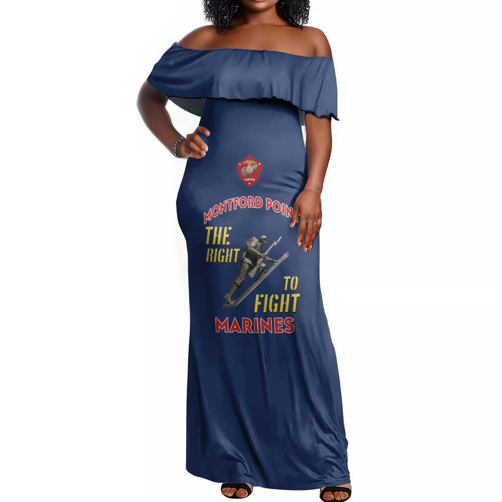 African American Heroes Off Shoulder Maxi Dress Montford Point Marines - Blue - African Pride