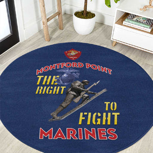 African American Heroes Round Carpet Montford Point Marines - Blue - African Pride