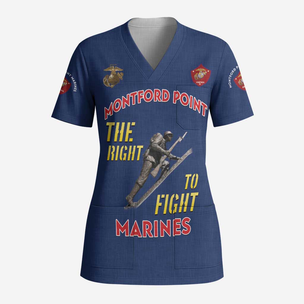 Montford Point Marines Scrub Top The Right To Fight - Blue - African Pride