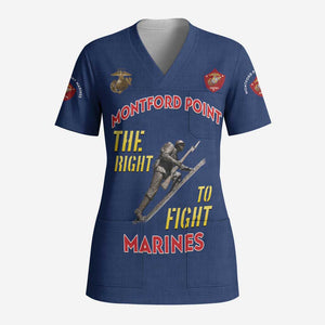 Montford Point Marines Scrub Top The Right To Fight - Blue - African Pride