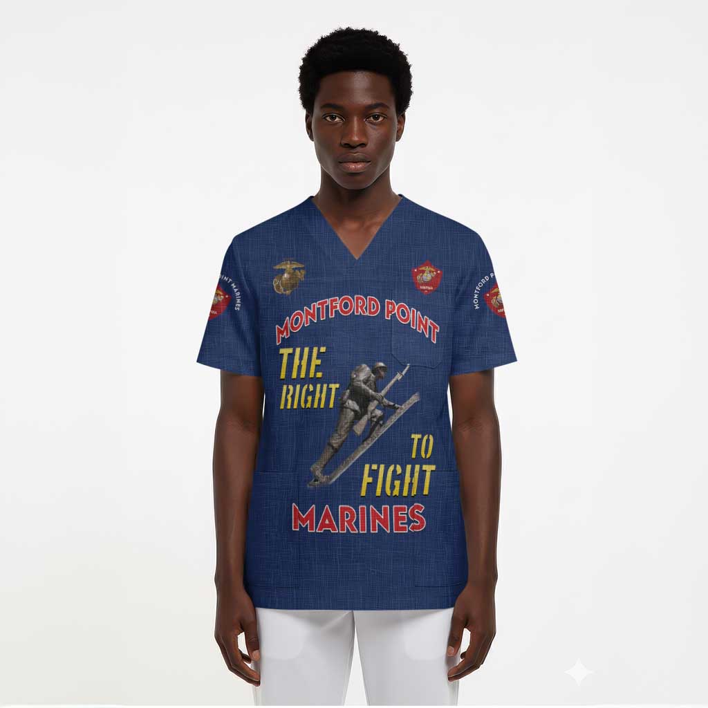 Montford Point Marines Scrub Top The Right To Fight - Blue - African Pride