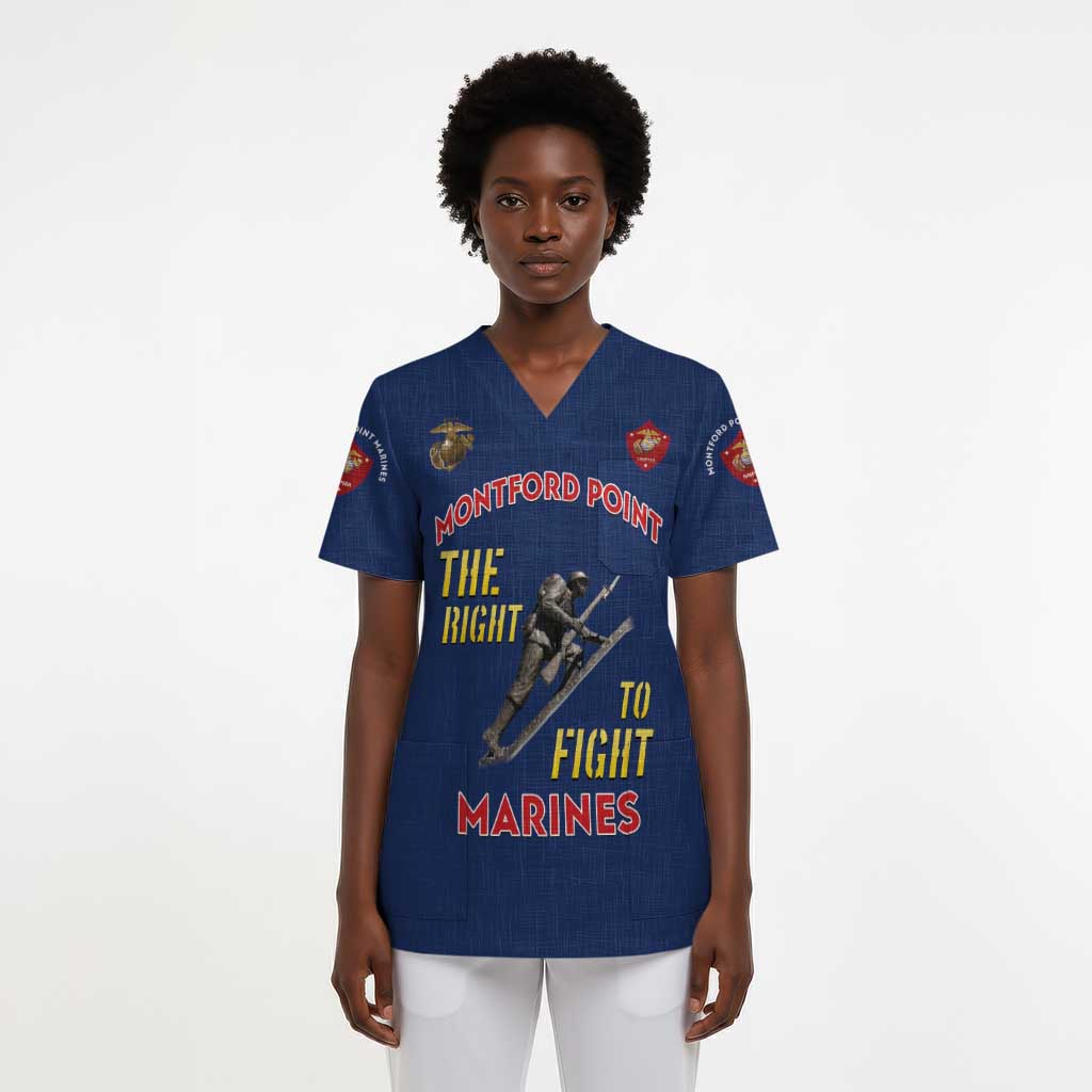 Montford Point Marines Scrub Top The Right To Fight - Blue - African Pride
