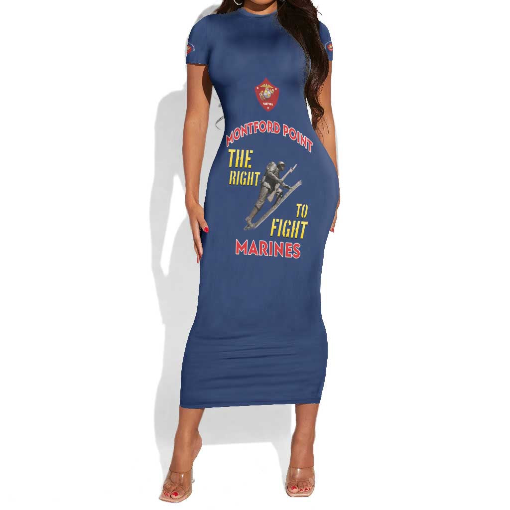 African American Heroes Short Sleeve Bodycon Dress Montford Point Marines - Blue - African Pride